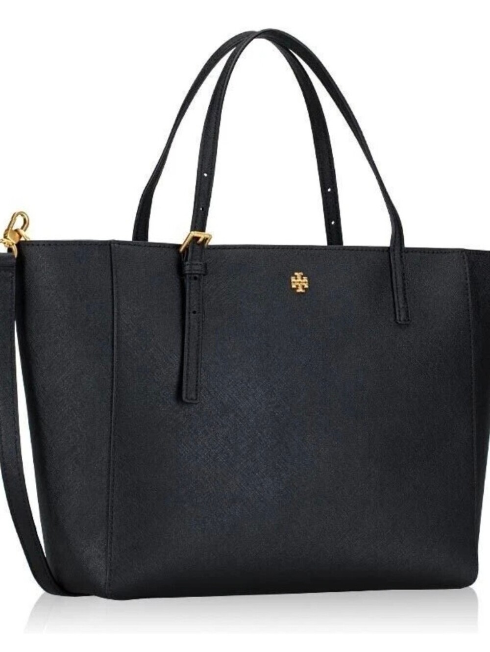 Tory Burch Black Leather Tote with Gold Logo